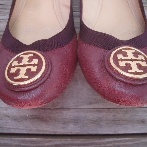 Tory Burch Leather Ballet Flats Burgandy Color with Gold TT Size 11M - Picture 4 of 9